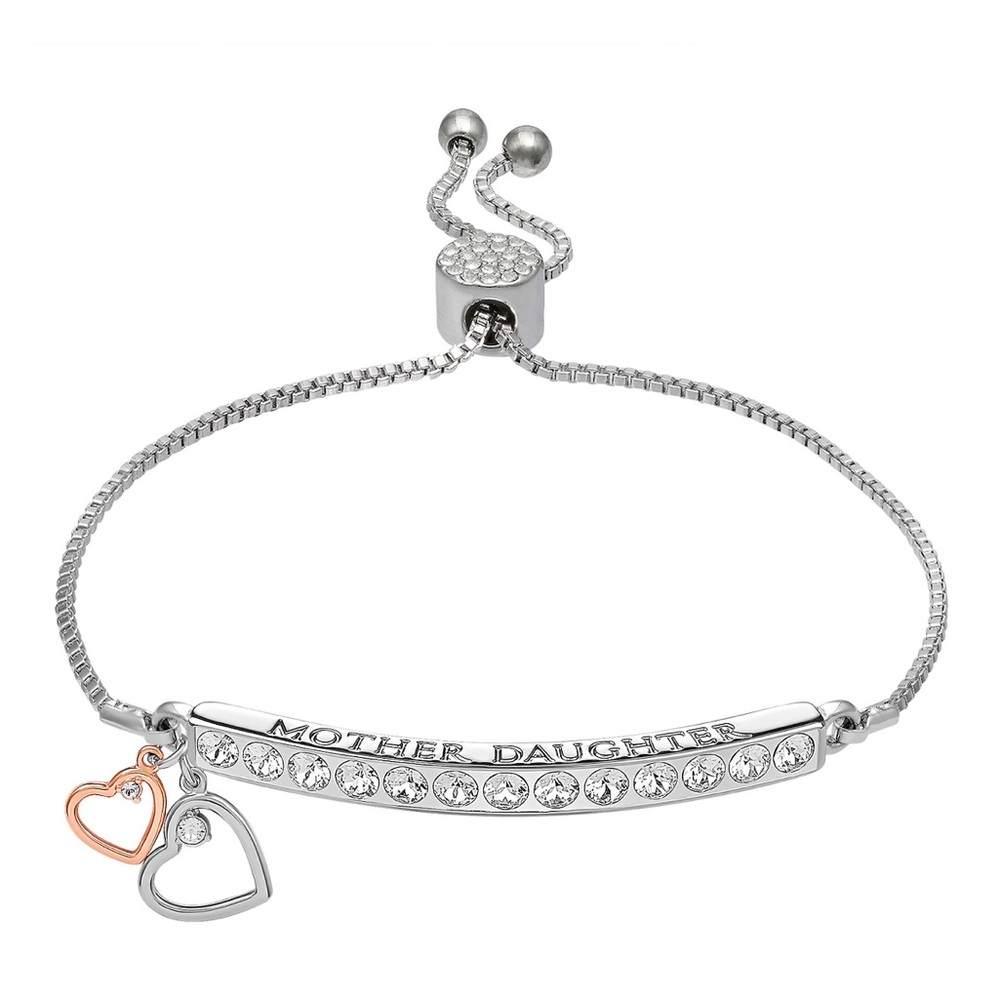 Brilliance Silver Plated "Mother Daughter" double heart Bracelet NIB